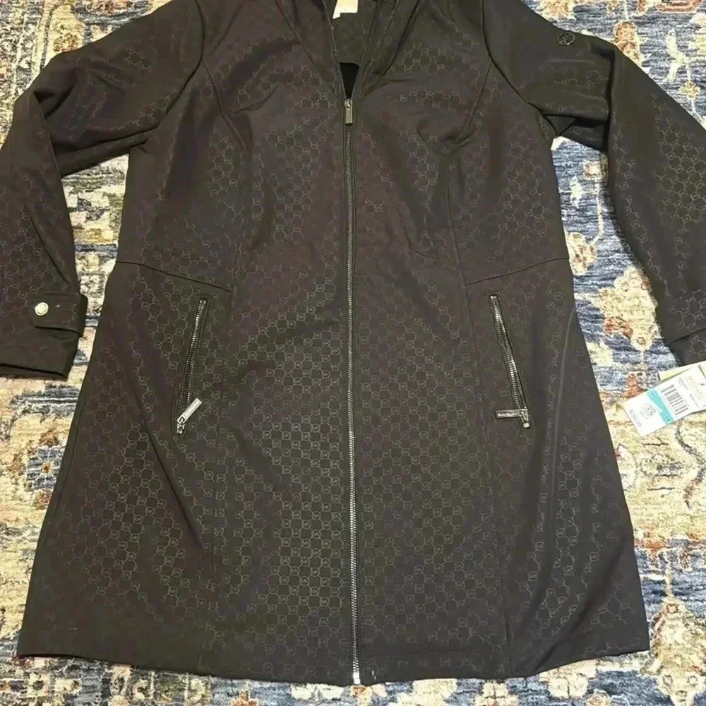 NWT $280 Michael Kors Designer Blk Signature Coat Trench Water Resistant Woven - Picture 7 of 16